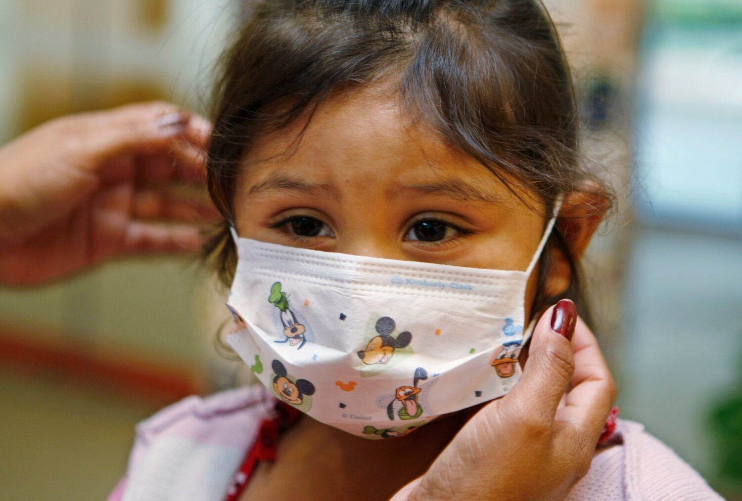 FILE - Lucile Packard Children's Hospital at Stanford visitor Sheila Garcia, 3, wears before visiti...