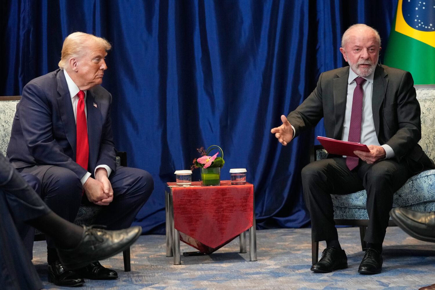 President Donald Trump meets with Brazil's President Luiz Inacio Lula da Silva on the sidelines of ...