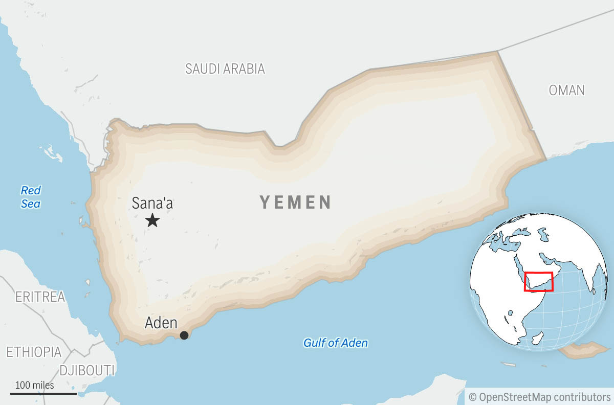 This is a locator map for Yemen with its capital, Sanaa. (AP Photo)Credit: ASSOCIATED PRESS...
